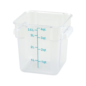 Contenedor Cuadrado de Almacenamiento de Policarbonato Transparente 4 Cuartos (3.8 Litros) con Tapa – Caja con 3 Piezas
